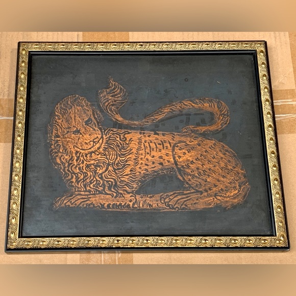 1987 Vintage Handmade Salisbury Cathedral Framed 12” x 10” Lion Brass Rubbing - Picture 1 of 16